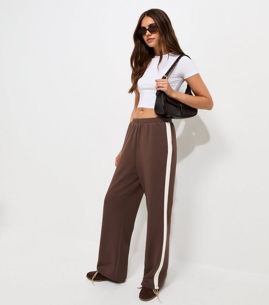 Premium Brown Side Stripe Wide Leg Trousers