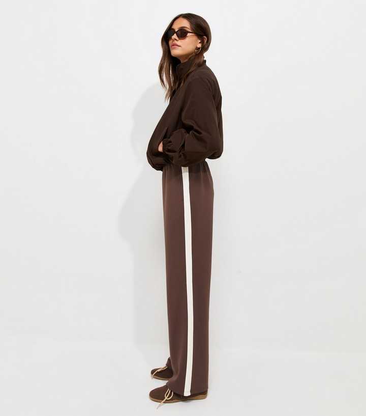 Premium Brown Side Stripe Wide Leg Trousers