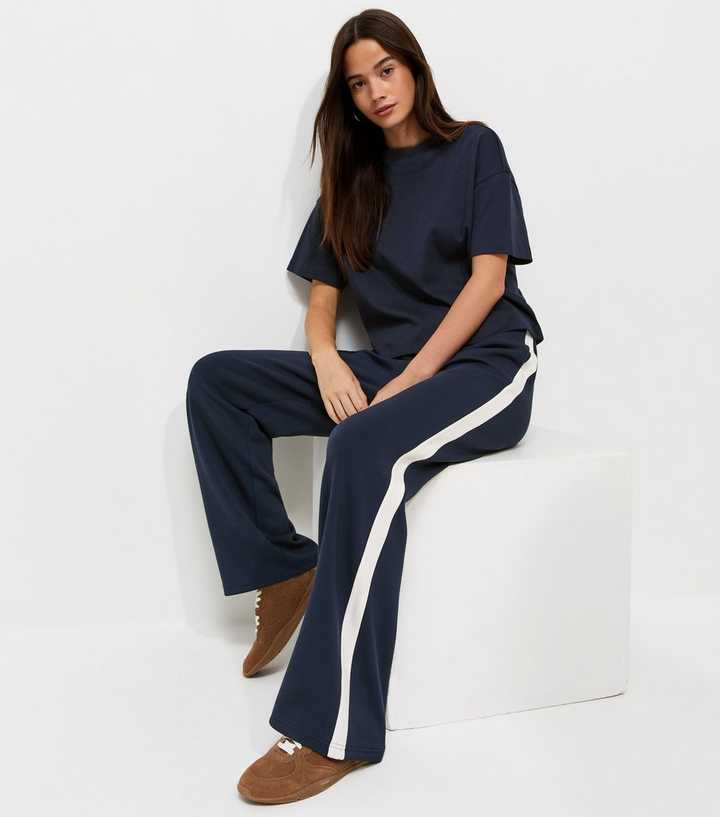 Premium Blue Side Stripe Wide Leg Trousers