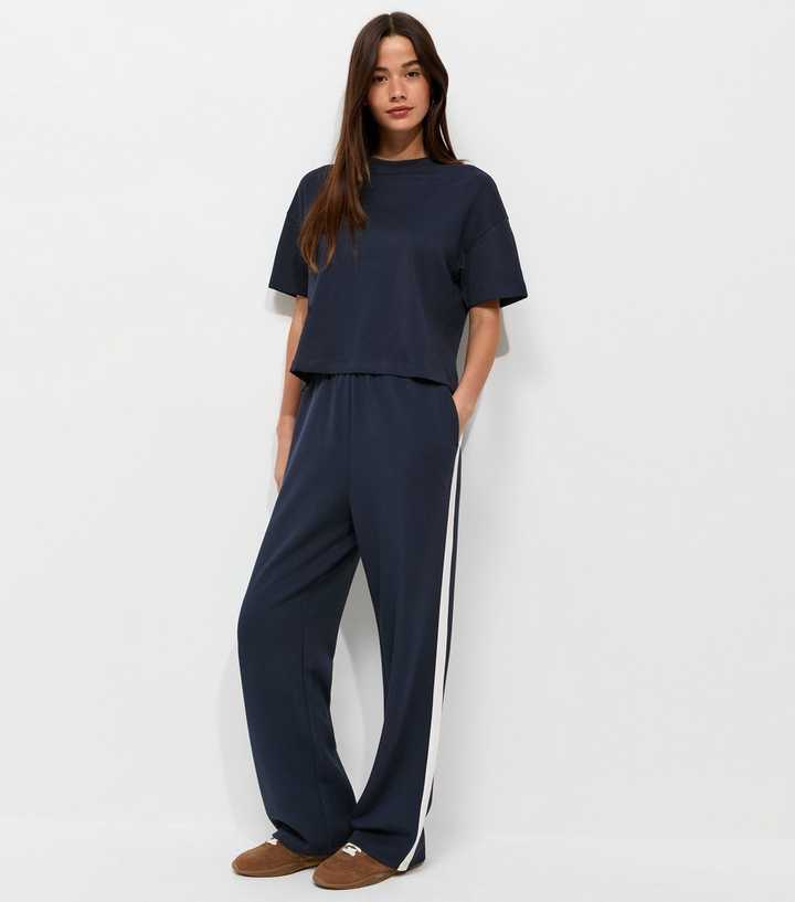 Premium Blue Side Stripe Wide Leg Trousers