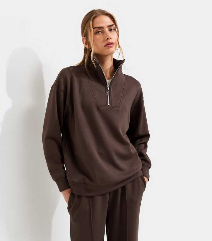 Premium Brown Three Quarter Zip Sweatshirt
