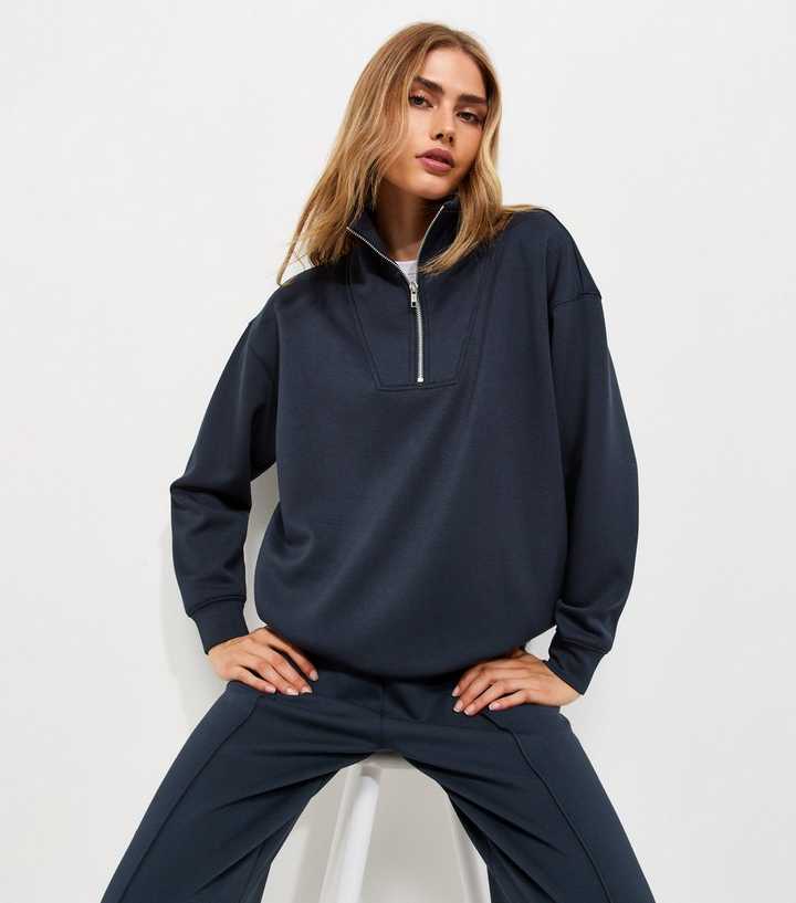 Premium Navy Three Quarter Zip Sweatshirt