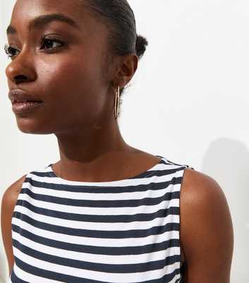 Dark Blue Striped Slash Neck Top