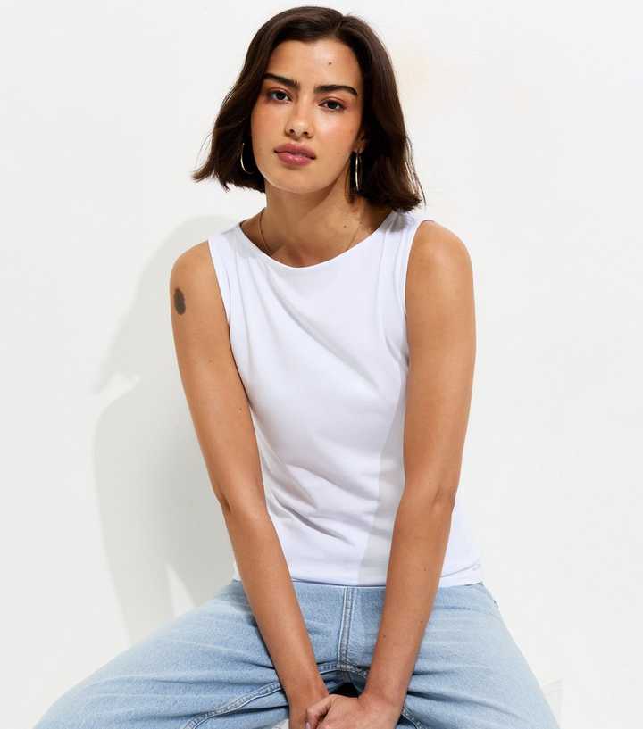 White Cotton Rich Slash Neck Vest