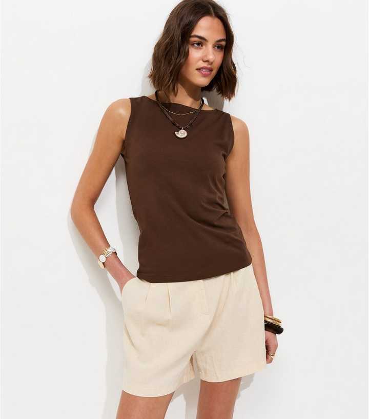 Dark Brown Cotton Rich Slash Neck Vest