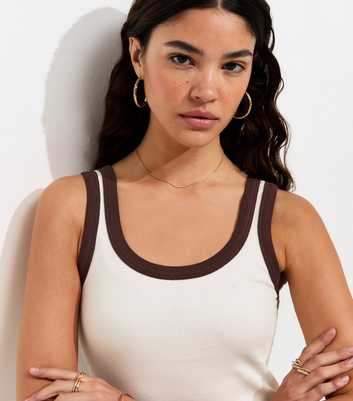 White Contrast Trim Scoop Neck Vest Top