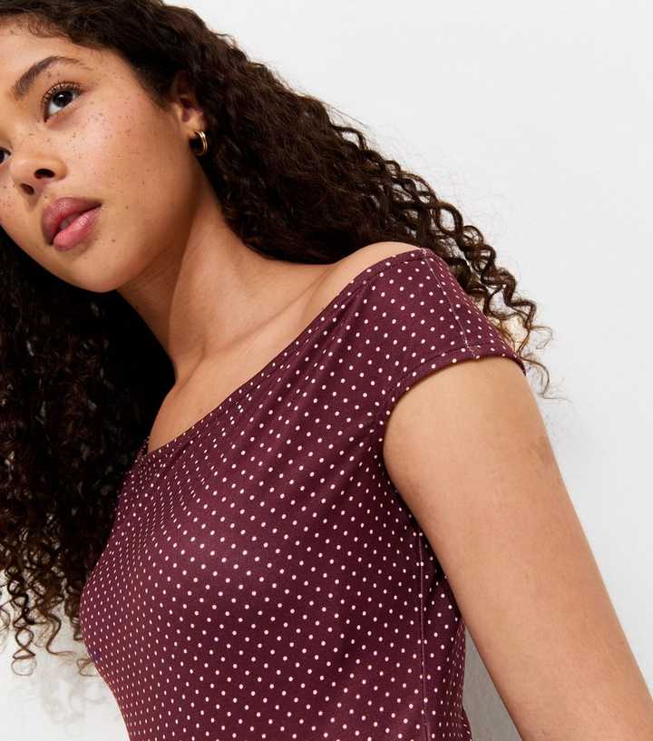 Girls Red Spot Print Off Shoulder Top