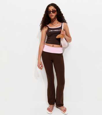 Girls Dark Brown Cotton Rich Fold Waist Flared Leggings