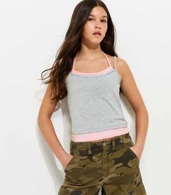Girls Grey 2 In 1 Jersey Halter Neck Top