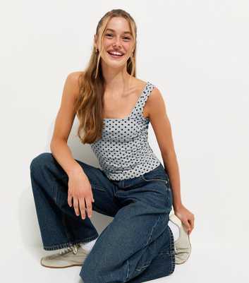 Girls Grey Polka Dot Square Neck Vest