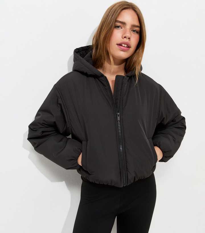 Girls Black Padded Hooded Jacket