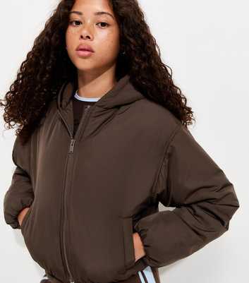 Girls Dark Brown Padded Hooded Jacket