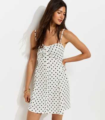 Cream Crinkle Texture Spot Print Ruched Mini Dress