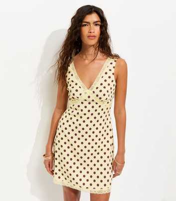 Light Yellow Crinkled Polka Dot Sleeveless Mini Dress