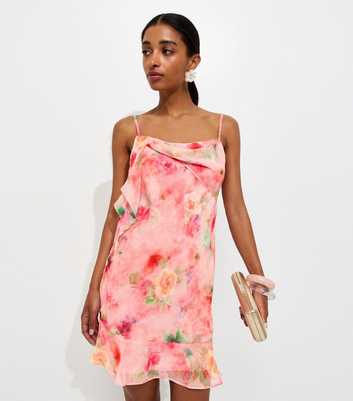 Pink Chiffon Floral Mini Dress