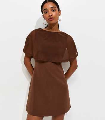 Dark Brown Mesh Cape Mini Dress