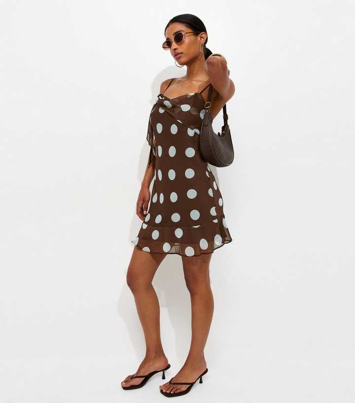 linen mini dress brown Polka Dot Polly Dress Brown/Cream / L