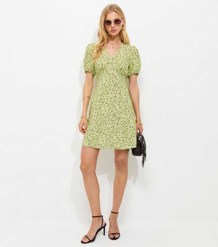 Yellow Floral Short Sleeve Mini Dress