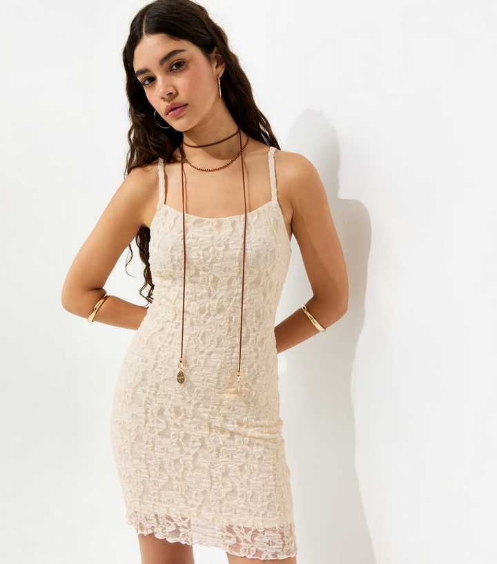 Cream Strappy Lace Mini Dress