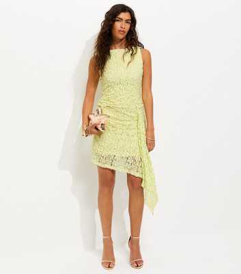 Light Yellow Lace Sleeveless Asymmetric Mini Dress