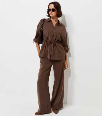 Dark Brown Drawstring Wide Leg Trousers