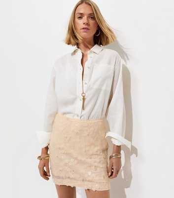 Cream Disco Sequin Mini Skirt
