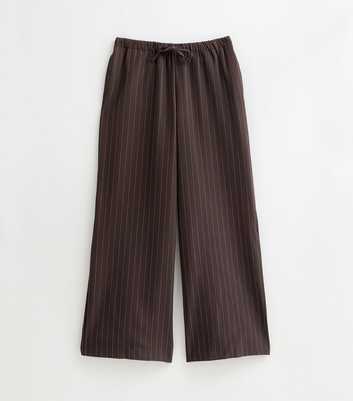 Petite Brown Woven Pinstripe Wide Leg Tailored Trousers