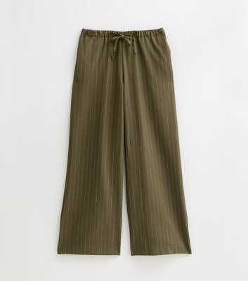 Petite Green Woven Pinstripe Wide Leg Tailored Trousers