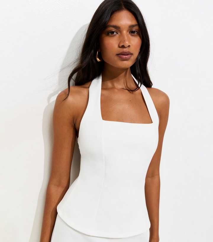 Off White Halterneck Peplum Mini Dress | New Look Off White Halterneck Peplum Mini Dress | New Look