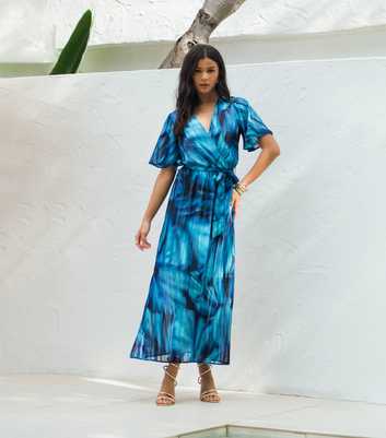 Gini London Bright Blue Tie Dye Print Wrap Dress