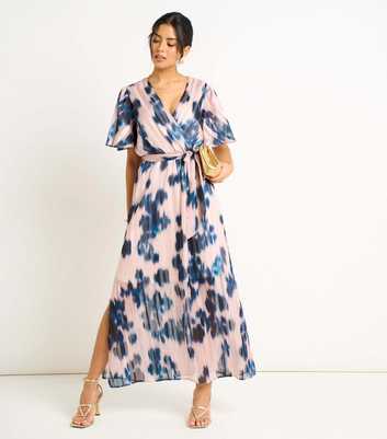 Gini London Light Pink Blur Animal Print Wrap Dress