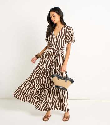 Gini London Brown Zebra Print Wrap Dress