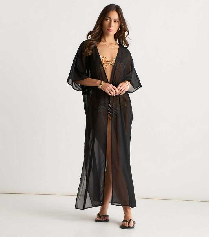 Gini London Black Flowy Open Front Kimono