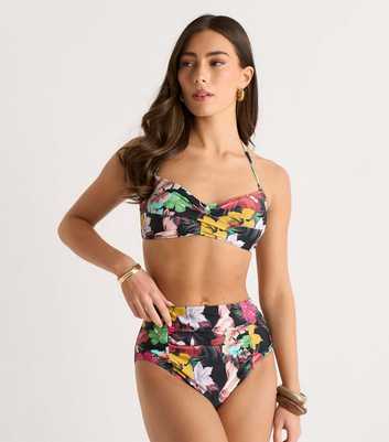 Gini London Multicolour Floral Print Gathered Front Bikini Top
