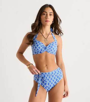 Gini London Blue Chain Print Tie Front Bikini Bottoms