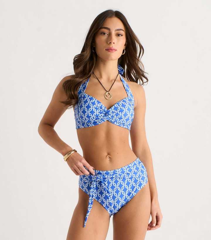 Gini London Blue Chain Print Tie Front Bikini Bottoms