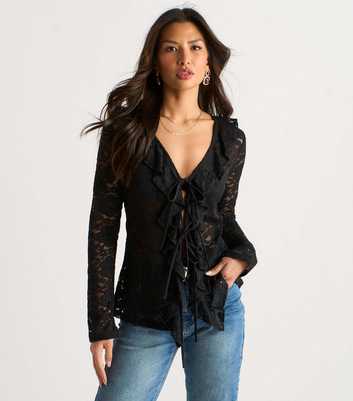 Gini London Jersey Lace Tie Front Blouse