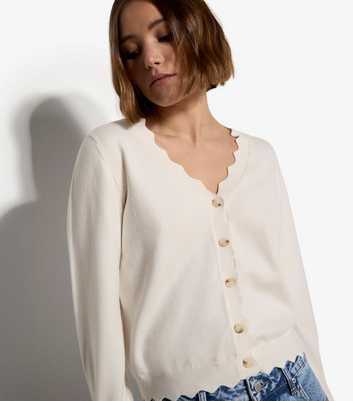 Apricot Cream Scalloped Edge Cardigan