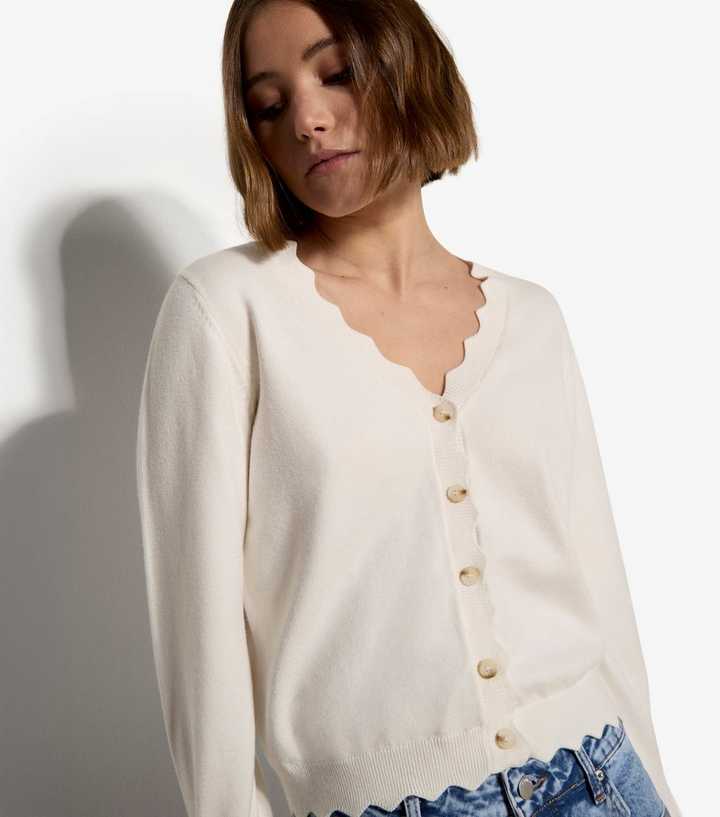 Apricot Cream Scalloped Edge Cardigan