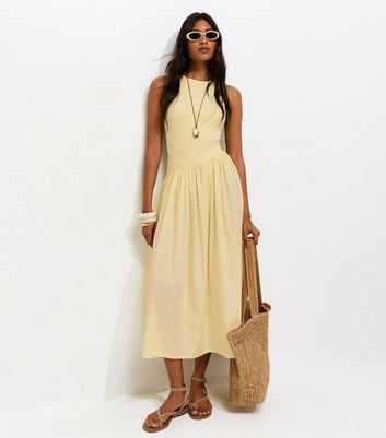 Light Yellow Asymmetric Waist Sleeveless Midi Dress | New Look