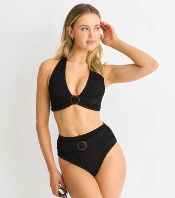 Gini London Black Ring Detail High Waisted Bikini Bottoms