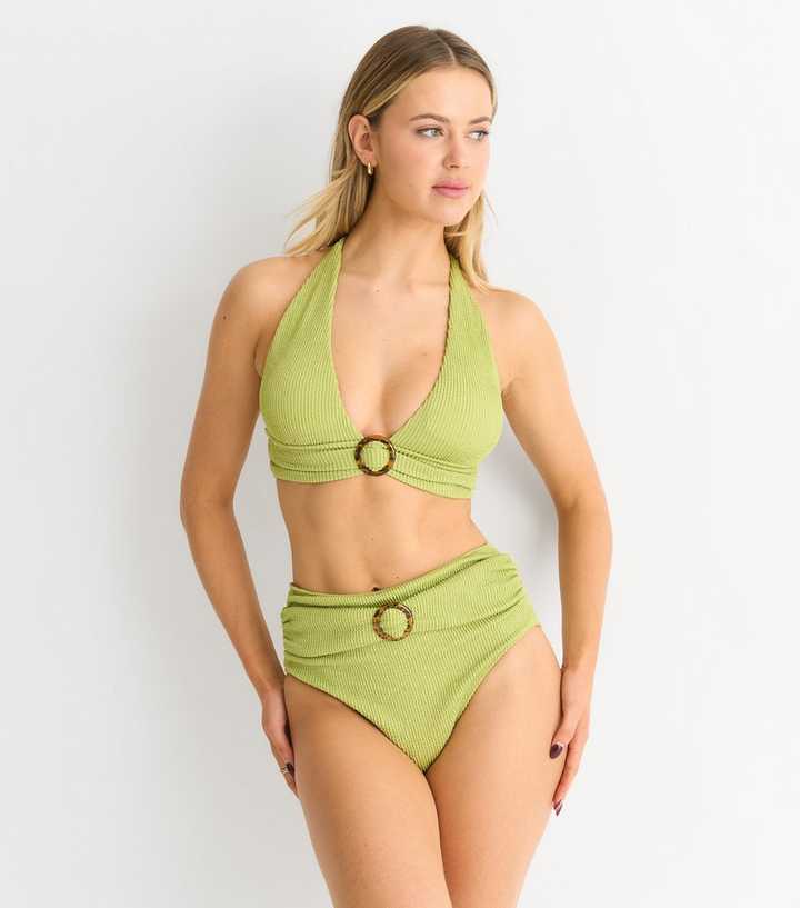 Gini London Light Green Ring Detail High Waisted Bikini Bottoms