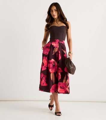 Gini London Brown Floral Pleated Midi Skirt