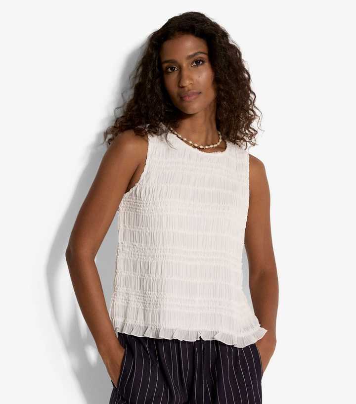 Apricot Cream Ruched Sleeveless Top