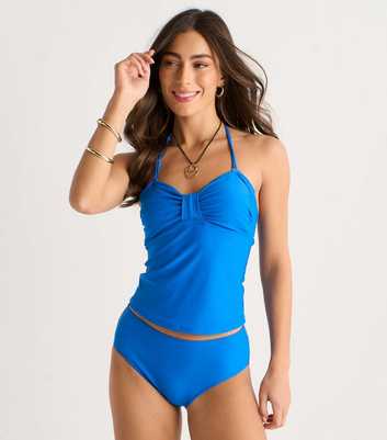 Gini London Bright Blue Ruched Front Tankini