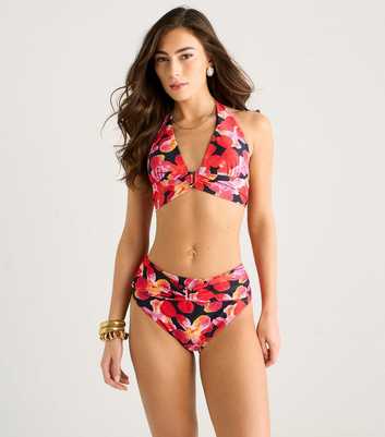 Gini London Black Floral Print High Waisted Bikini Bottoms
