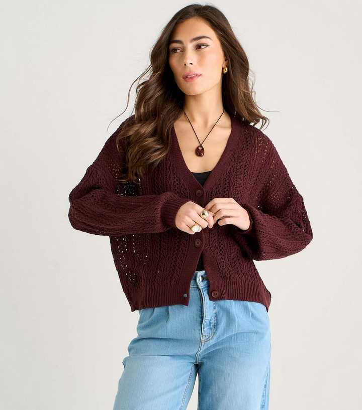 Gini London Brown Crochet Long Sleeves Cardigan