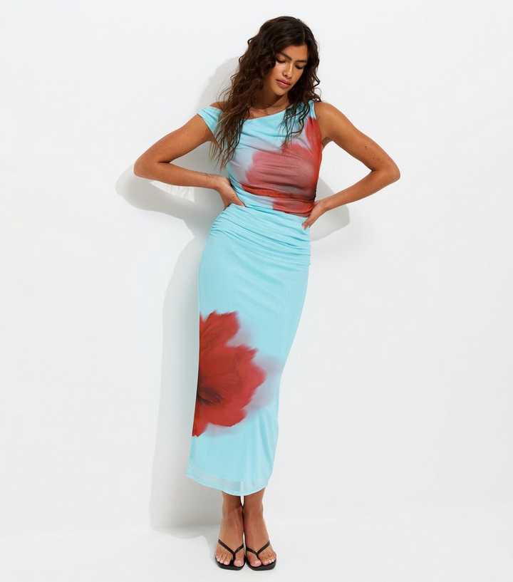 knee length dresses for ladies Look You Up Blue & Pink Floral Ruffled Midi Dress  Shop the Mint