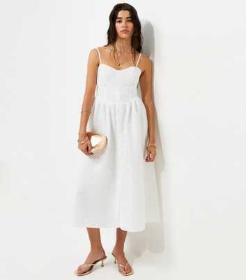 White Broderie Anglaise Corset Waist Midi Dress