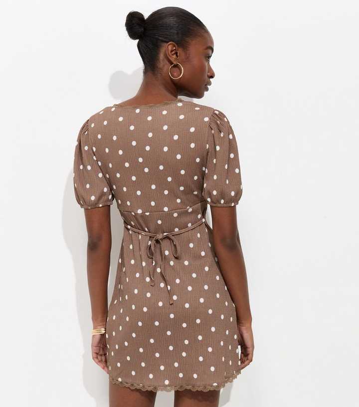 knee length dresses for ladies Time of My Life Mini Dress - Brown and White, Medium | Hazel and Olive main image 1